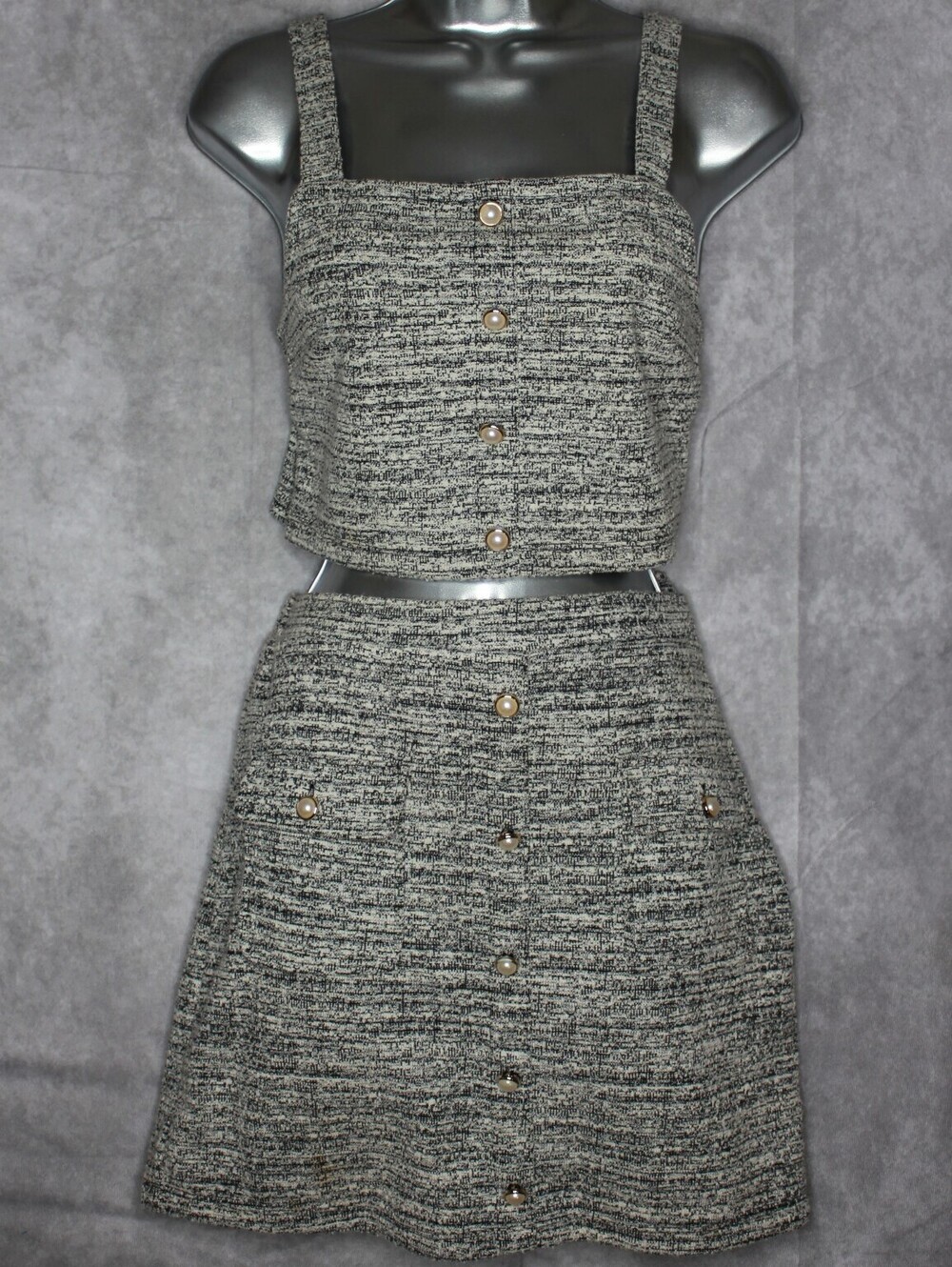 Almost Famous Tweed Crop Top and Mini Skirt 2-Piece Set Size Large